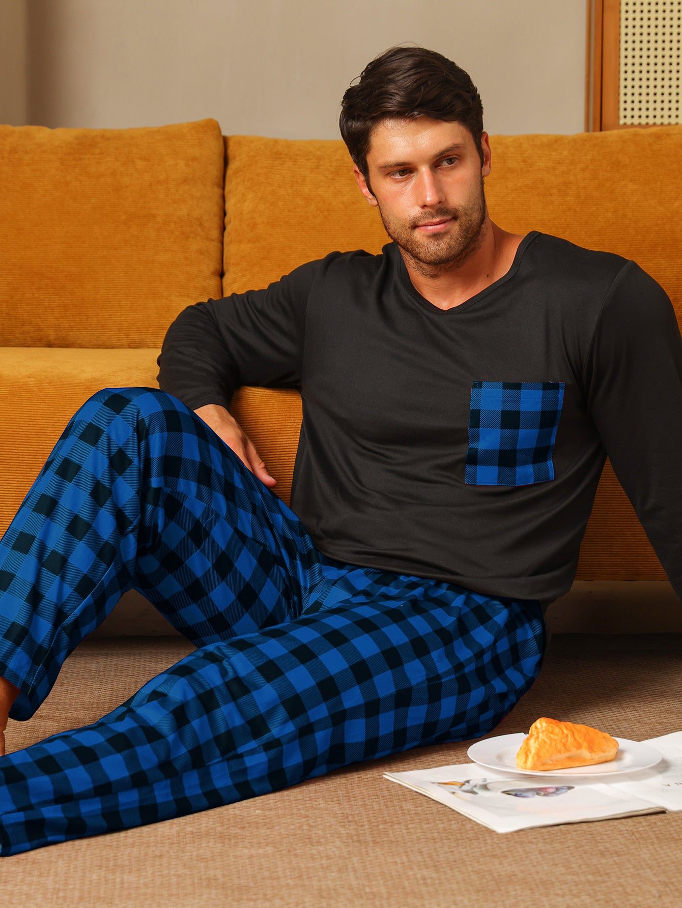 Buz İpek Uzun Kollu Uzun Pantolon Erkek Pijama Takımı