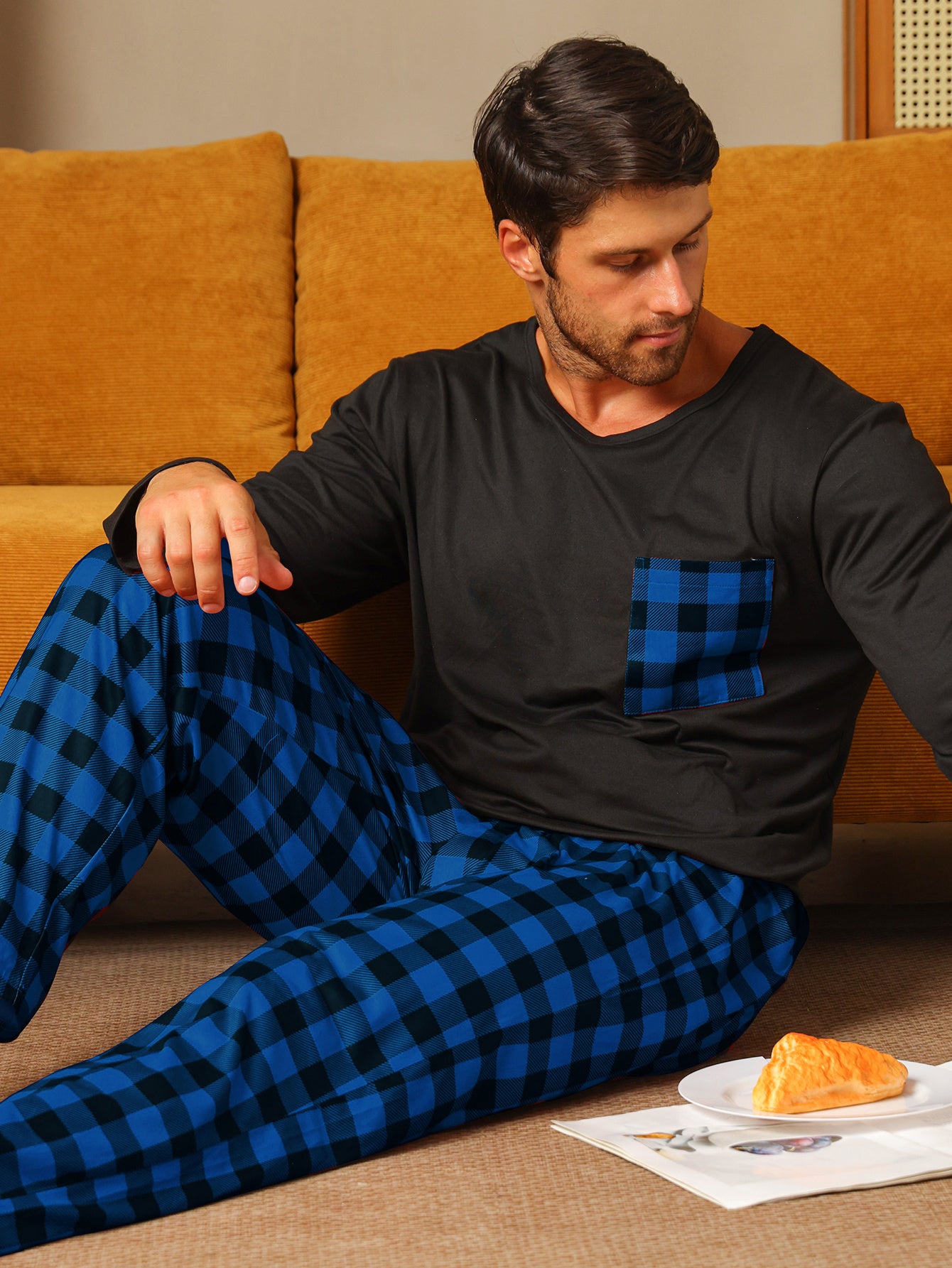 Buz İpek Uzun Kollu Uzun Pantolon Erkek Pijama Takımı