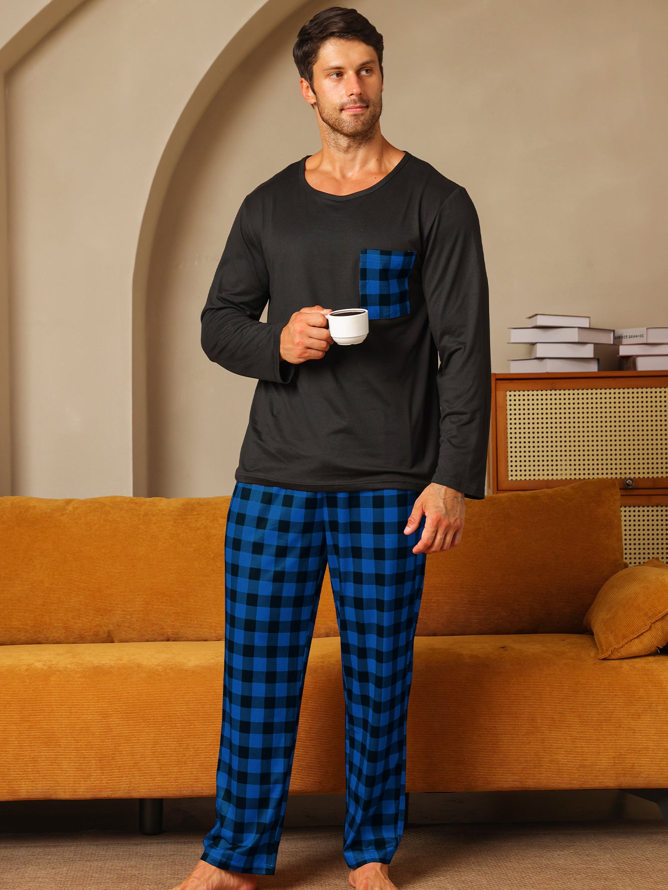 Buz İpek Uzun Kollu Uzun Pantolon Erkek Pijama Takımı