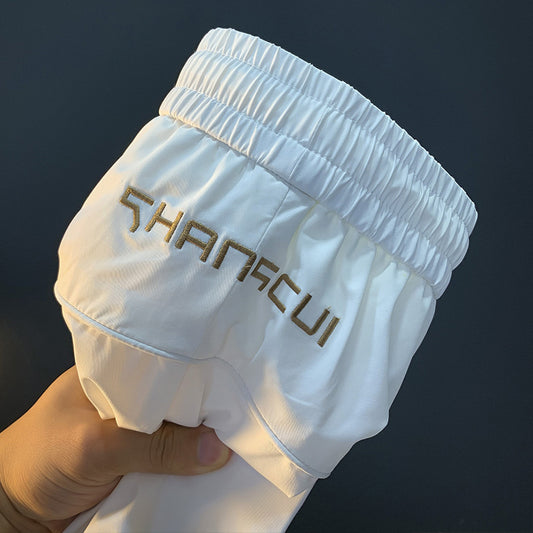 White Ice Silk Embroidery Ultra-thin Cool Feeling Ankle-length Sports Pants