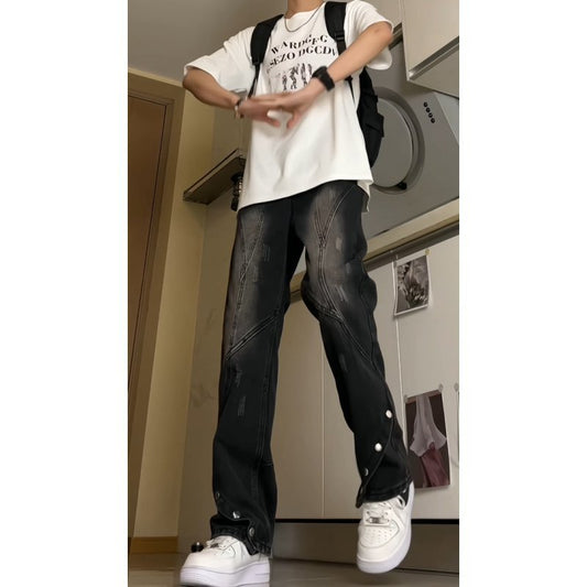 Retro Distressed Slim Fit All-matching Straight Pants