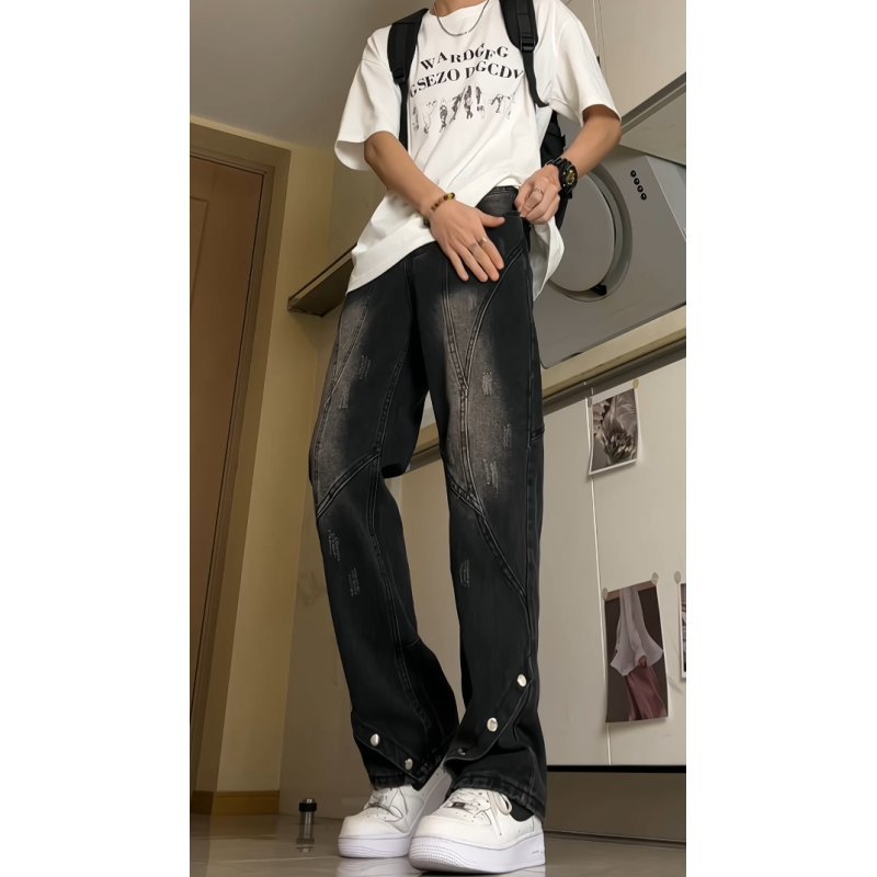 Retro Distressed Slim Fit All-matching Straight Pants