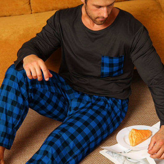 Buz İpek Uzun Kollu Uzun Pantolon Erkek Pijama Takımı